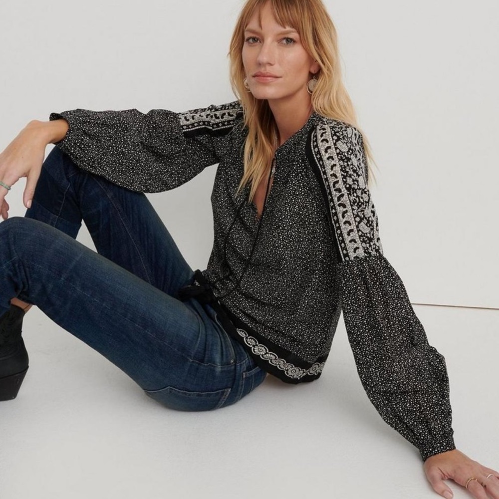 Lucky Brand Border Print Peasant Top